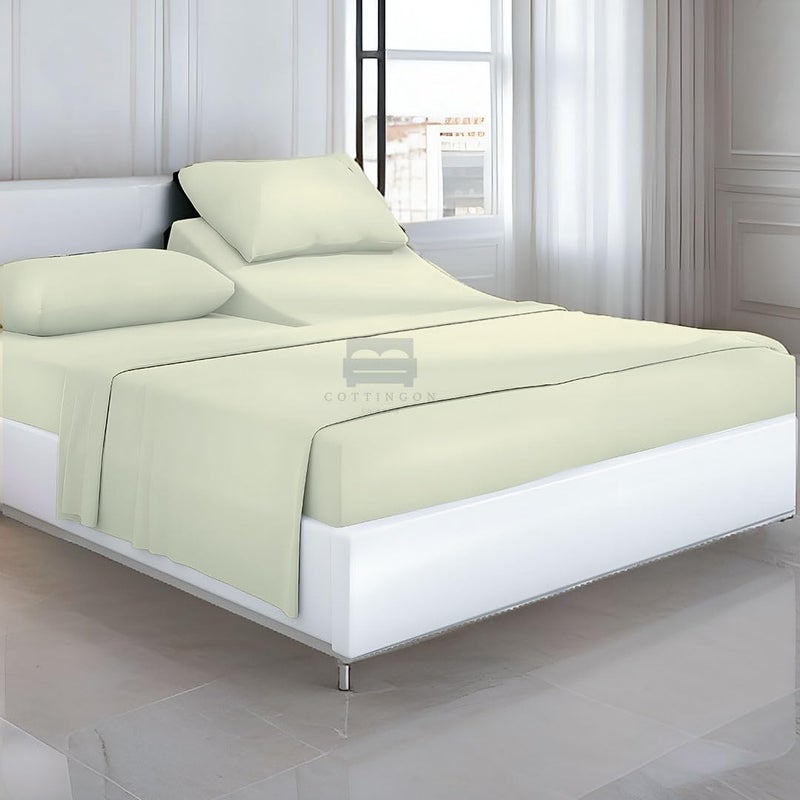 Cottingon Top Split King Sheets Set for Adjustable Bed - 4 Piece Sleep Number Bed Sheets - 100% Egyptian Cotton - 16 Inch Deep - 34 Split King - Ivory Solid - Image 2